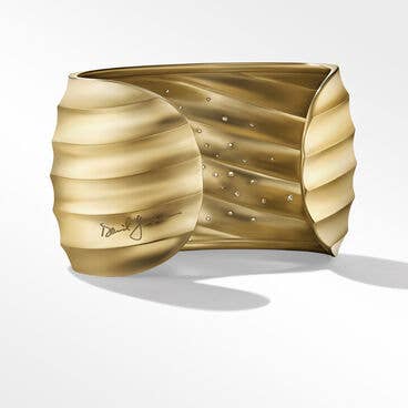 Cable Edge Cuff Bracelet in Recycled 18K Yellow Gold with Diamonds, 41mm