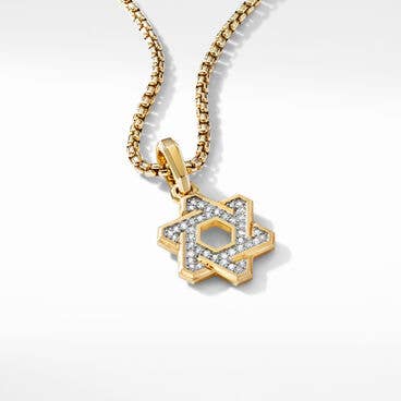 Deco Star of David Pendant in 18K Yellow Gold with Pavé Diamonds