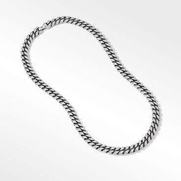 Curb Chain Necklace in Sterling Silver with Pavé Diamonds