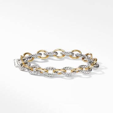 Oval Link Chain Bracelet in Sterling Silver with 18K Yellow Gold, 10mm