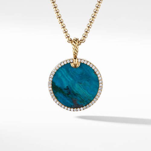Limited DY Elements® Disc Pendant in 18K Yellow Gold with Chrysocolla and Pavé Diamonds