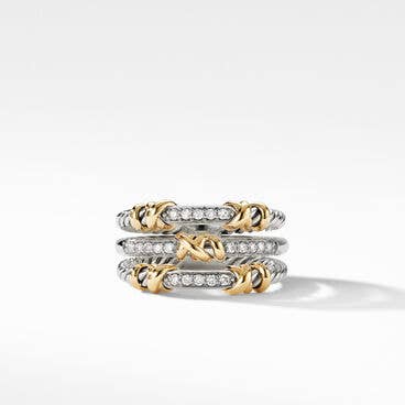 Petite Helena Wrap Three Row Ring in Sterling Silver with 18K Yellow Gold and Pavé Diamonds