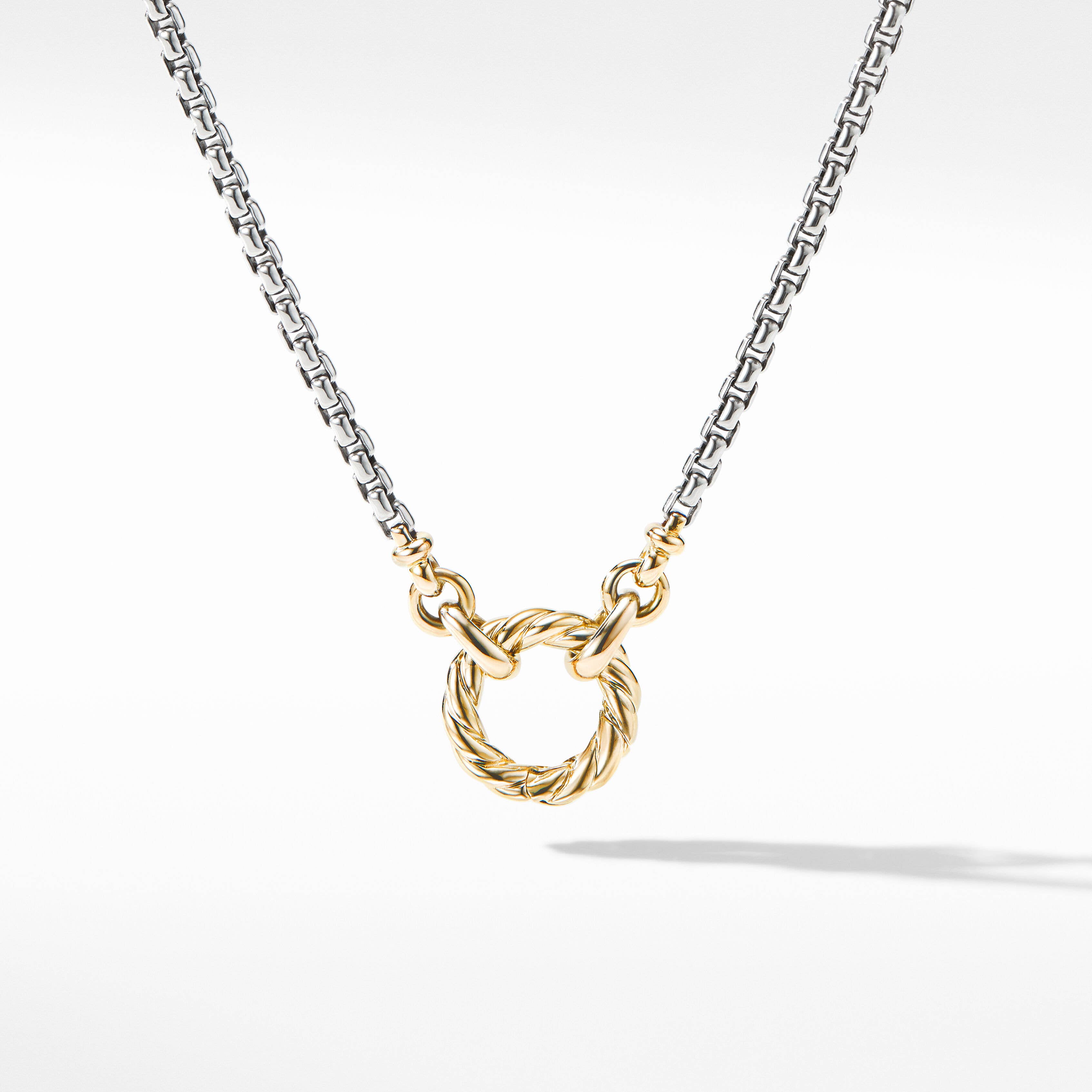 Cable Amulet Vehicle Box Chain Necklace in Sterling Silver with 18K Yellow Gold, 2.7mm