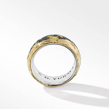 Waves Band Ring in Sterling Silver with 18K Yellow Gold and Pavé Black Diamonds