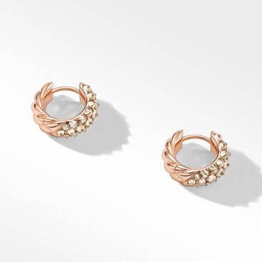 Reverse Set Huggie Hoop Earrings in 18K Rose Gold with Pavé Cognac Diamonds