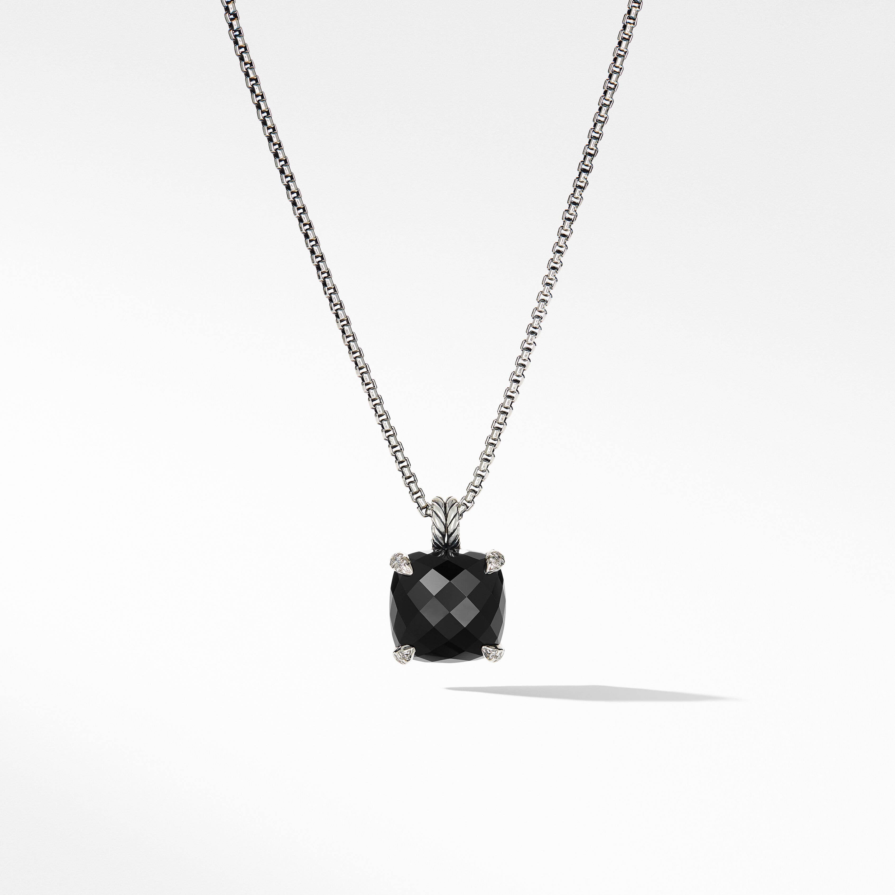Chatelaine® Pendant Necklace in Sterling Silver with Black Onyx and Pavé Diamonds