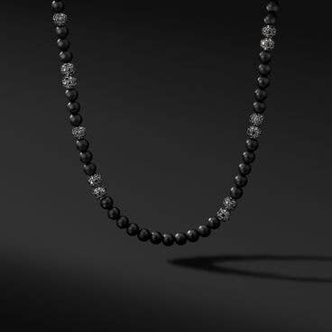 Spiritual Beads Necklace in Sterling Silver with Black Onyx and Pavé Black Diamonds