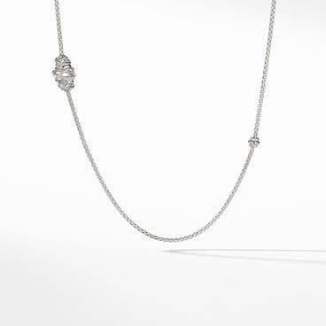Crossover Station Box Chain Necklace in Sterling Silver with Pavé Diamonds