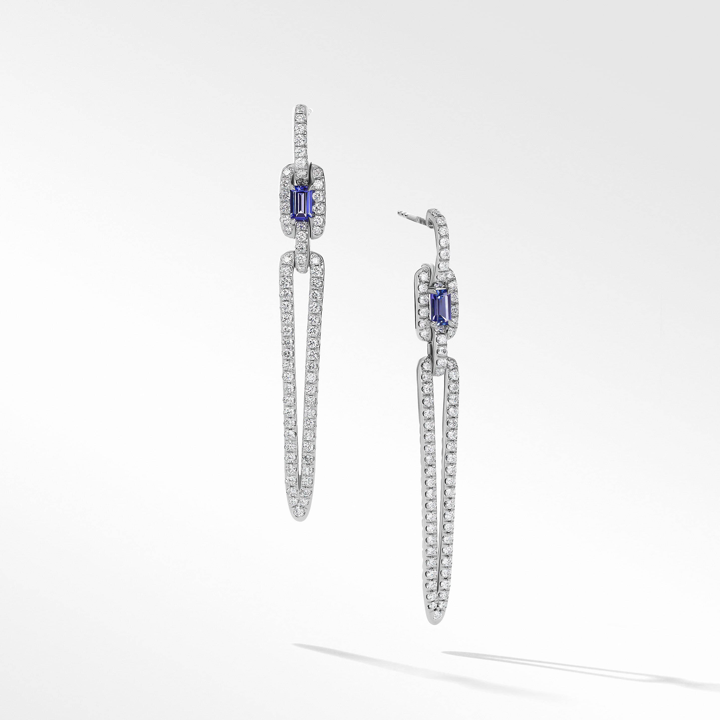 Stax Elongated Drop Earrings in 18K White Gold with Pavé Diamonds and Tanzanite