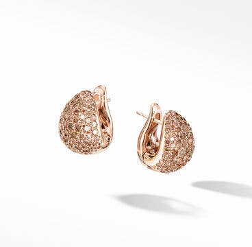 Pear Huggie Hoop Earrings in 18K Rose Gold with Pavé Cognac Diamonds