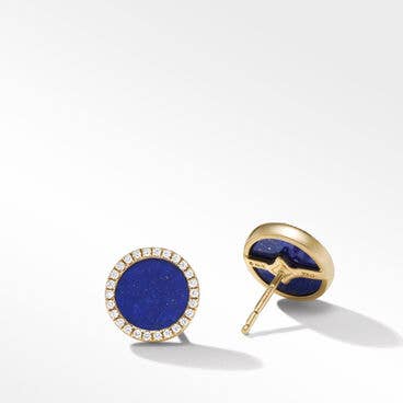 Petite DY Elements® Stud Earrings in 18K Yellow Gold with Lapis and Pavé Diamonds