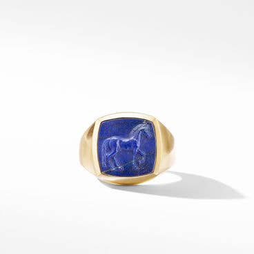 Petrvs® Horse Signet Ring in 18K Yellow Gold with Lapis