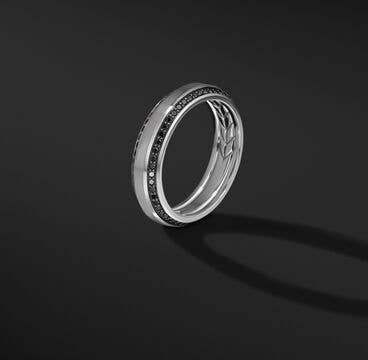 Beveled Band Ring in 18K White Gold with Pavé Black Diamonds