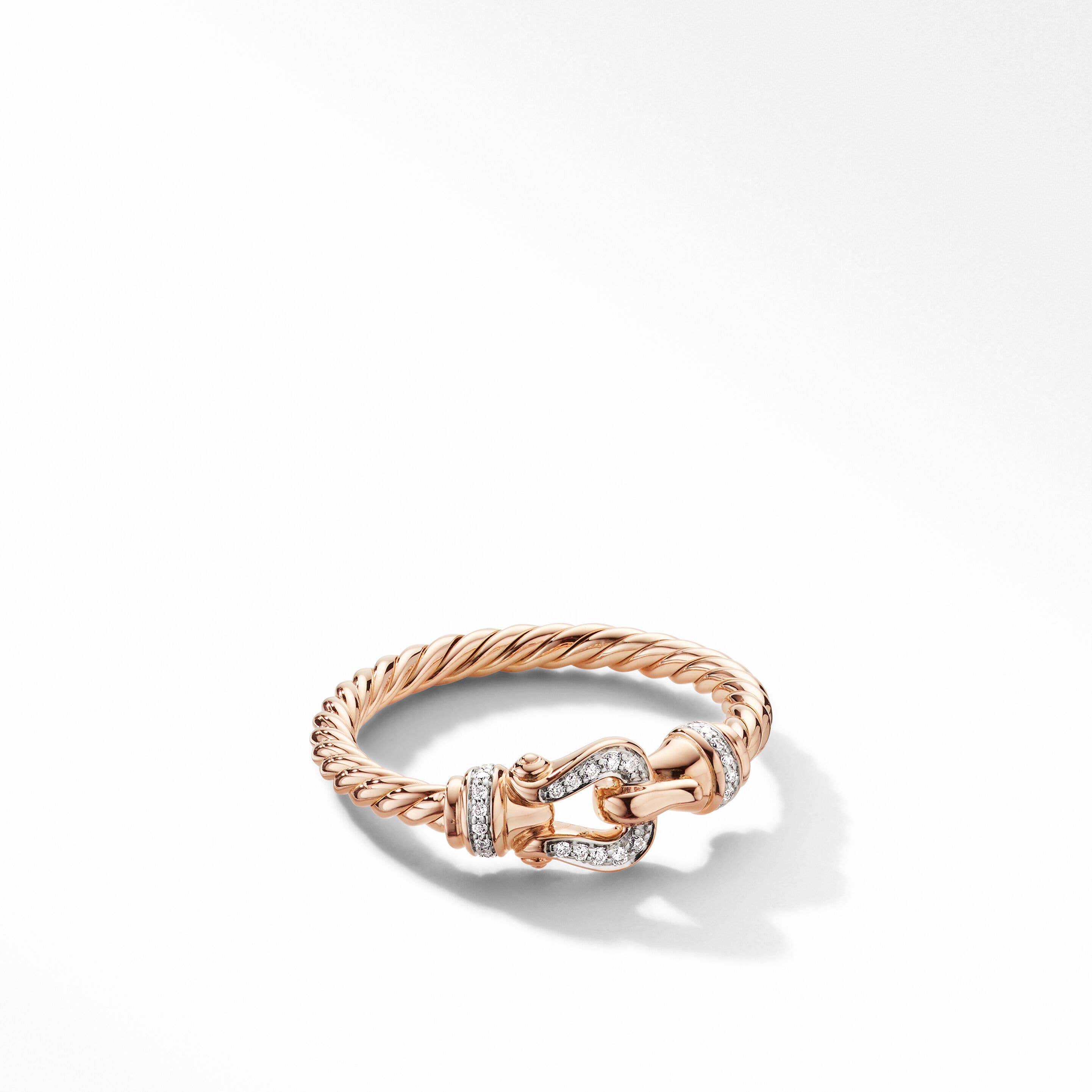 Petite Buckle Ring in 18K Rose Gold with Pavé Diamonds