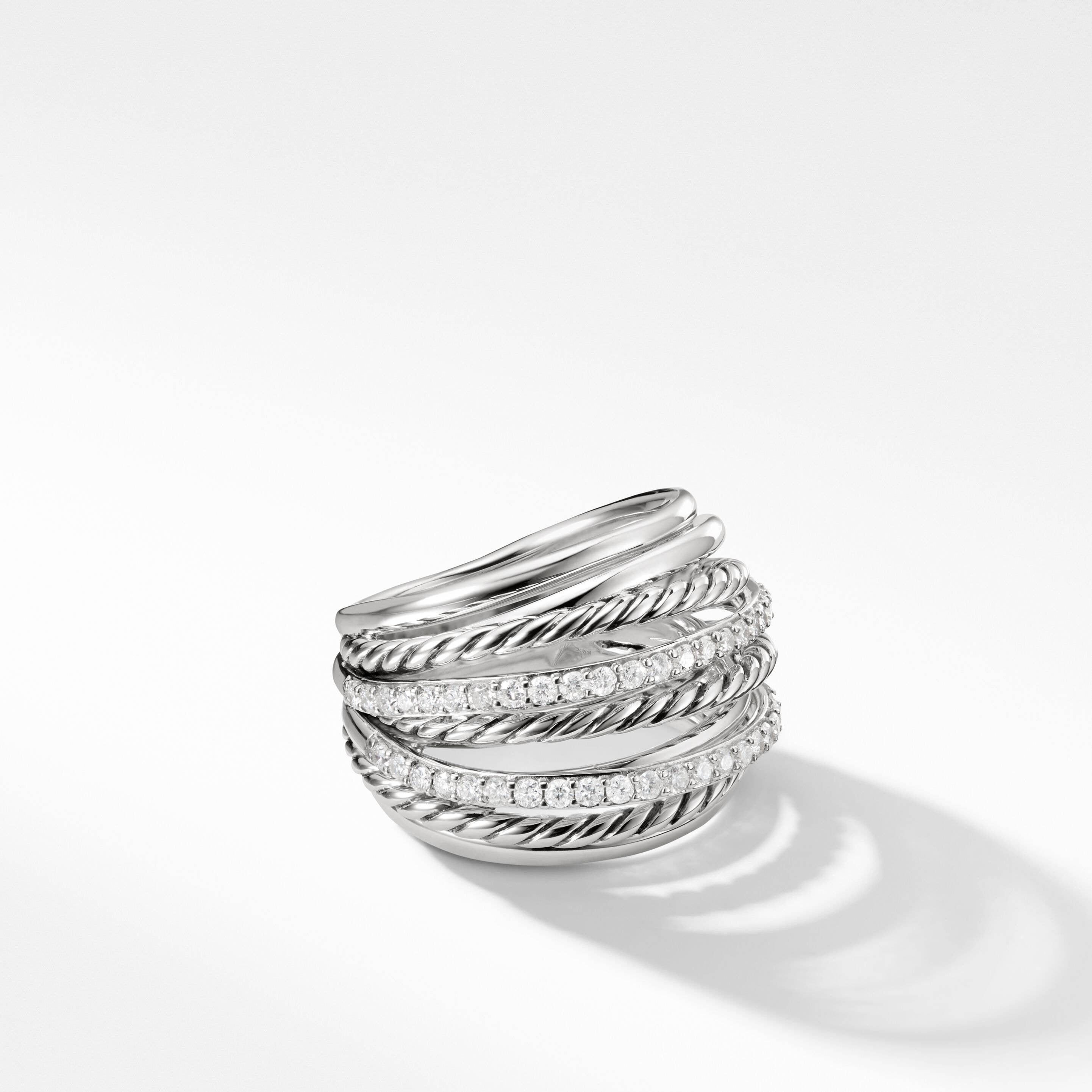 Crossover Dome Ring in Sterling Silver with Pavé Diamonds