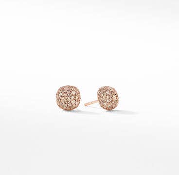 Cushion Stud Earrings in 18K Rose Gold with Pavé Cognac Diamonds