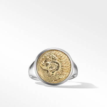 Petrvs® Lion Signet Ring in Sterling Silver with 18K Yellow Gold
