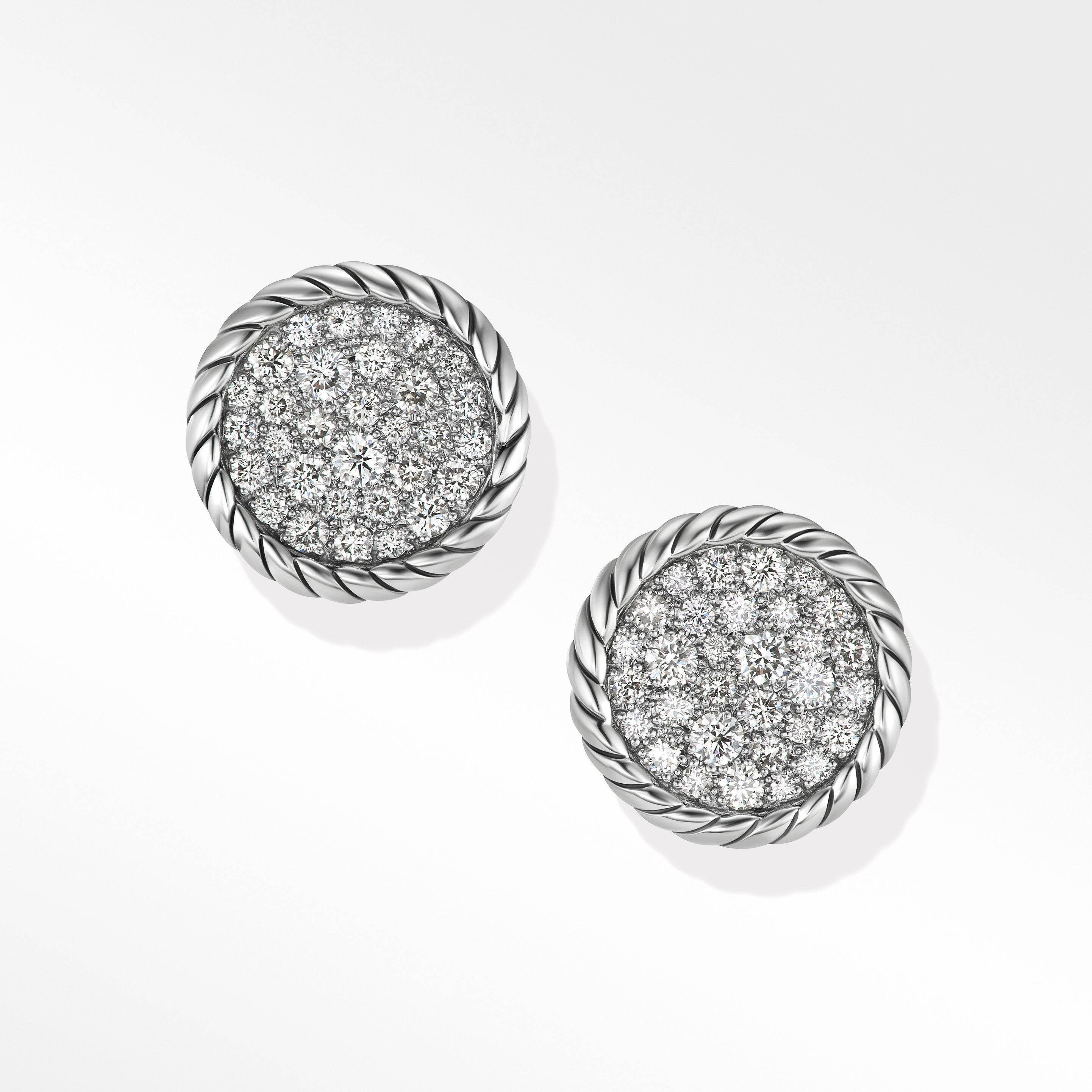 DY Elements® Button Stud Earrings in Sterling Silver with Pavé Diamonds