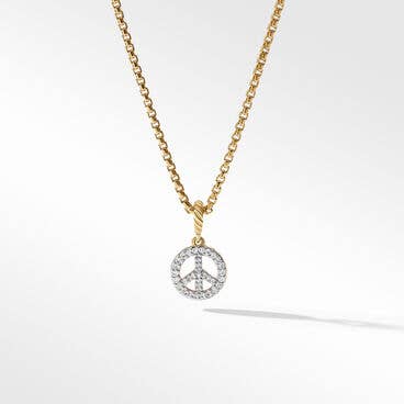 Peace Sign Amulet in 18K Yellow Gold with Pavé Diamonds