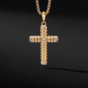 Chevron Sculpted Cross Pendant in 18K Yellow Gold with Pavé Diamonds