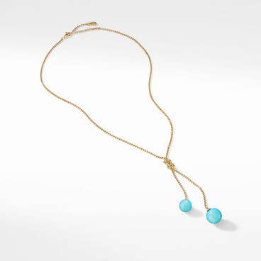 Solari Y Necklace in 18K Yellow Gold with Turquoise and Pavé Diamonds