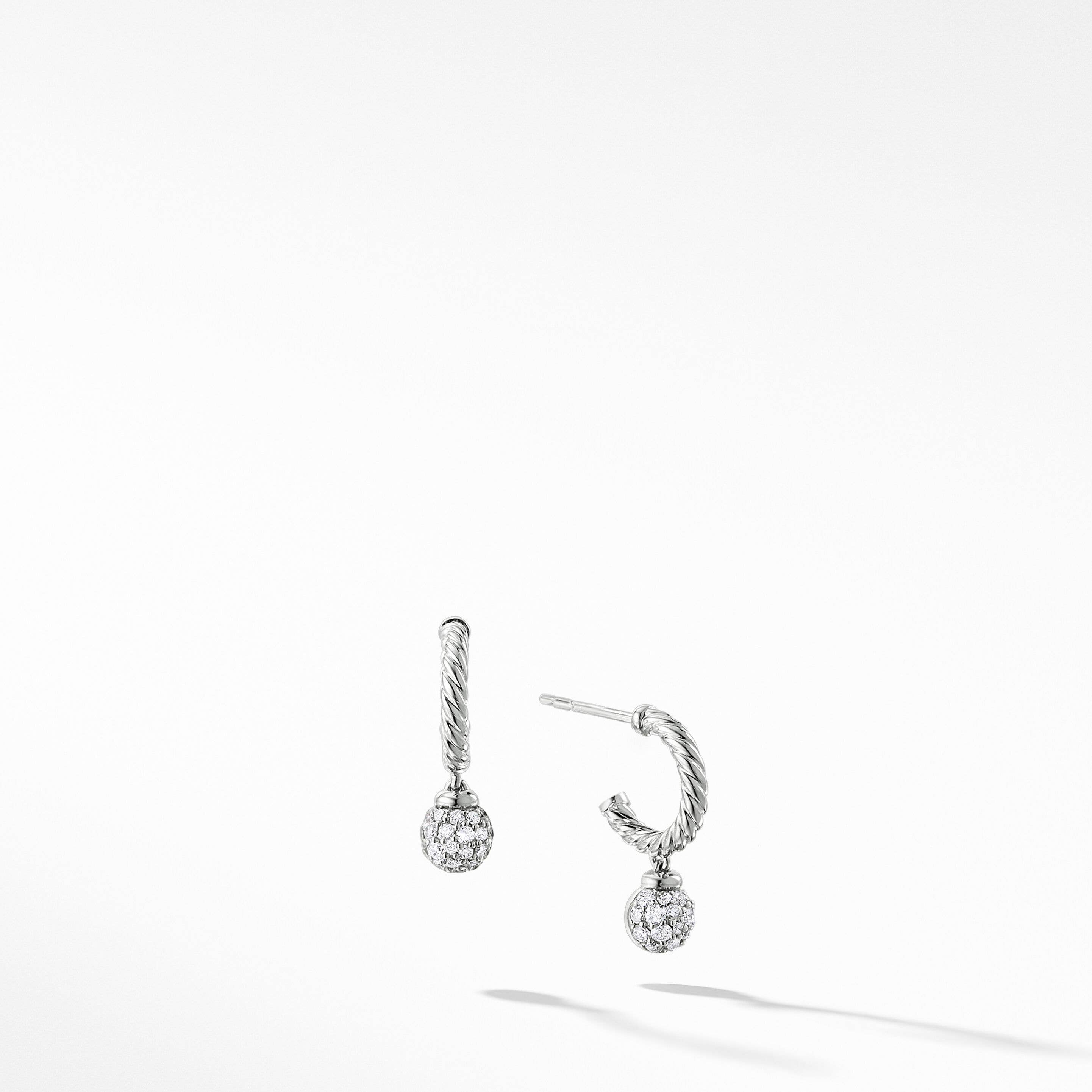 Petite Solari Hoop Drop Earrings in 18K White Gold with Pavé Diamonds