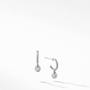 Petite Solari Hoop Drop Earrings in 18K White Gold with Pavé Diamonds