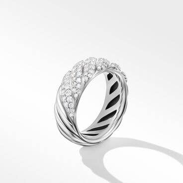 Sculpted Cable Band Ring in Sterling Silver with Pavé Diamonds