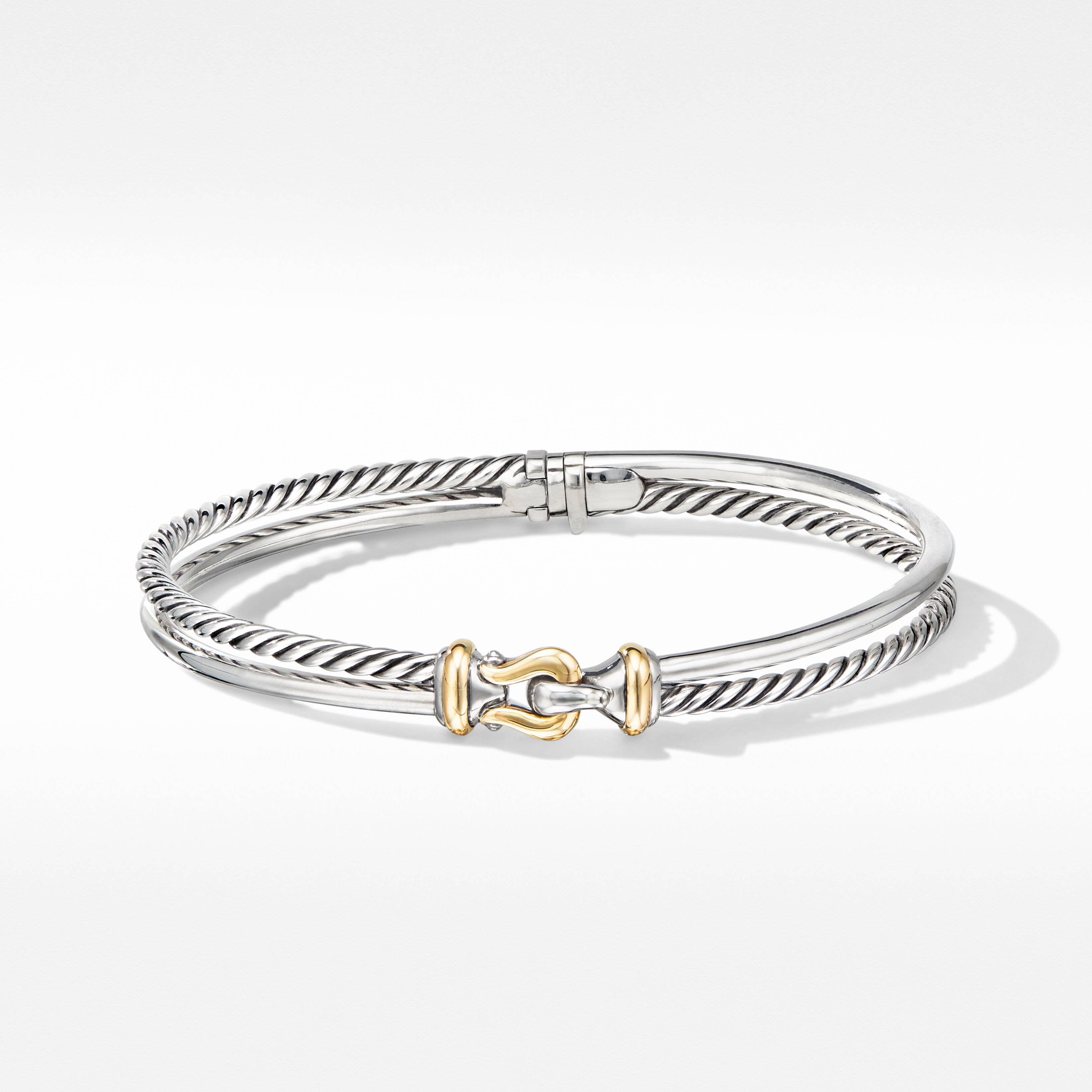 Crossover Buckle Two Row Bracelet in Sterling Silver with 18K Yellow Gold