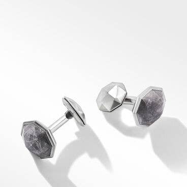 Meteorite Faceted Round Cufflinks in Sterling Silver