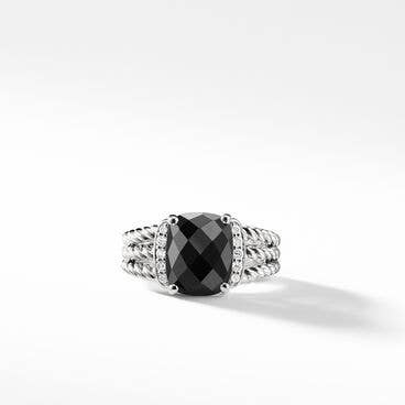 Petite Wheaton® Ring in Sterling Silver with Black Onyx and Pavé Diamonds