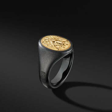 Petrvs® Bee Signet Ring with Black Titanium and 18K Yellow Gold
