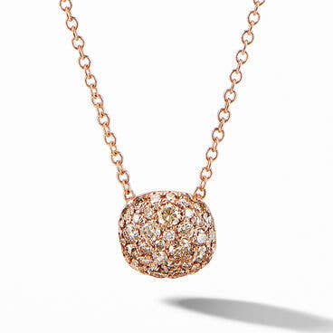 Cushion Stud Pendant Necklace in 18K Rose Gold with Pavé Cognac Diamonds