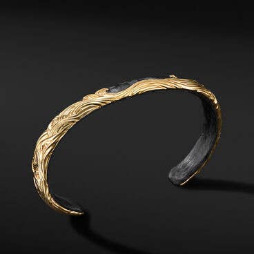 Waves Cuff Bracelet in 18K Yellow Gold with Forged Carbon