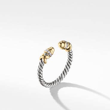 Petite Helena Ring in Sterling Silver with 18K Yellow Gold Domes and Pavé Diamonds