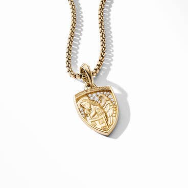 St. Michael Amulet in 18K Yellow Gold with Pavé Diamonds