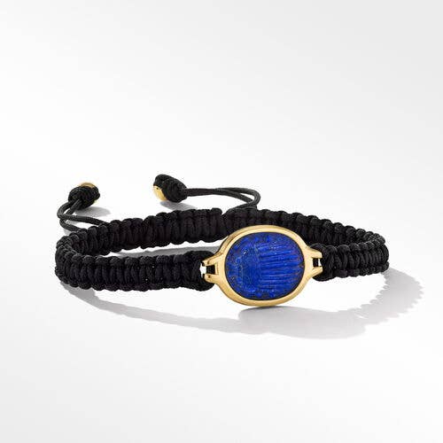 Cairo Scarab Black Nylon Woven Bracelet with Lapis and 18K Yellow Gold