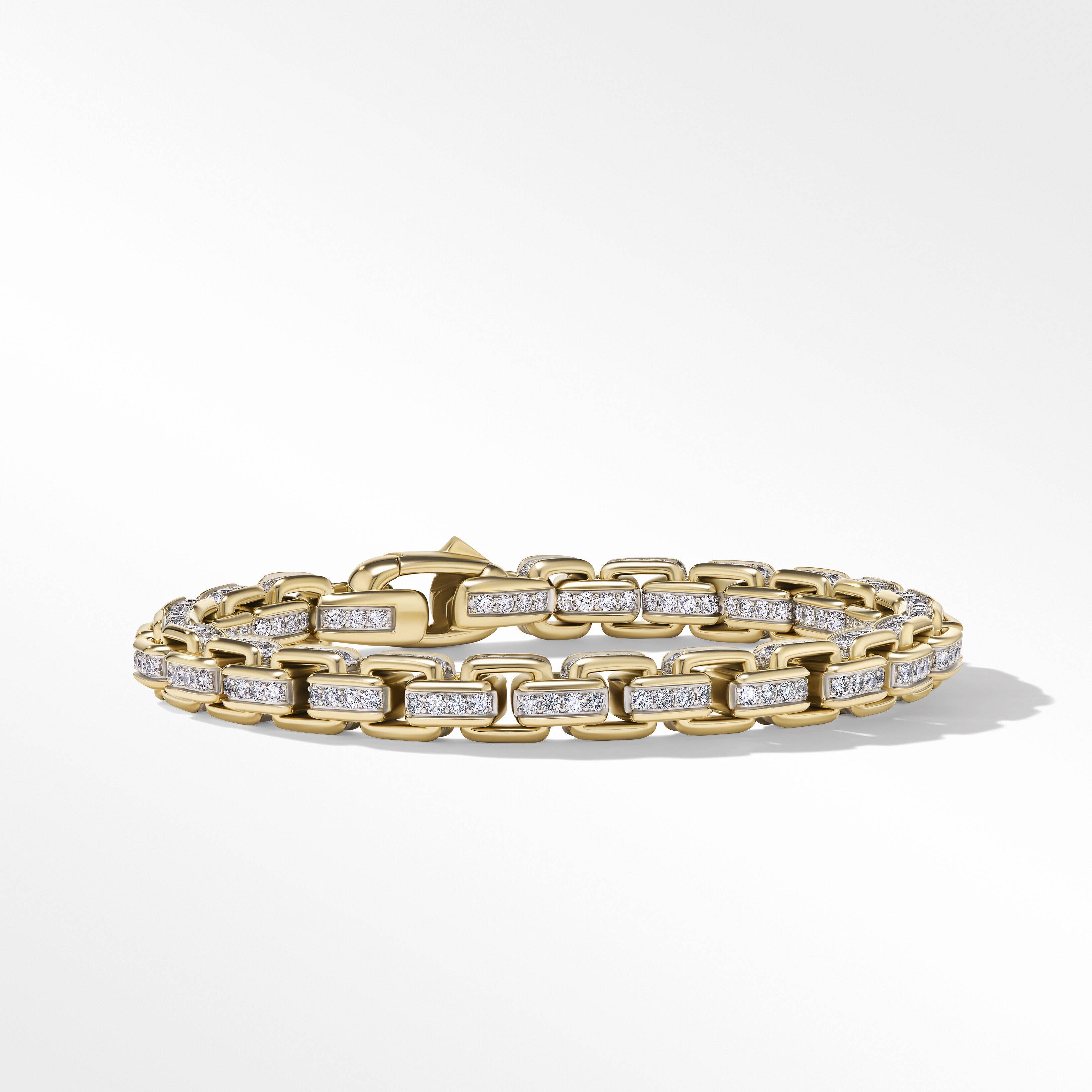 Box Chain Bracelet in 18K Yellow Gold with Pavé Diamonds