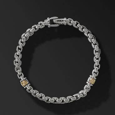 Cable Two Row Box Chain Bracelet in Sterling Silver with 18K Yellow Gold