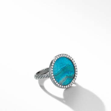 DY Elements® Ring in Blackened Silver with Chrysocolla and Pavé Grey Diamonds