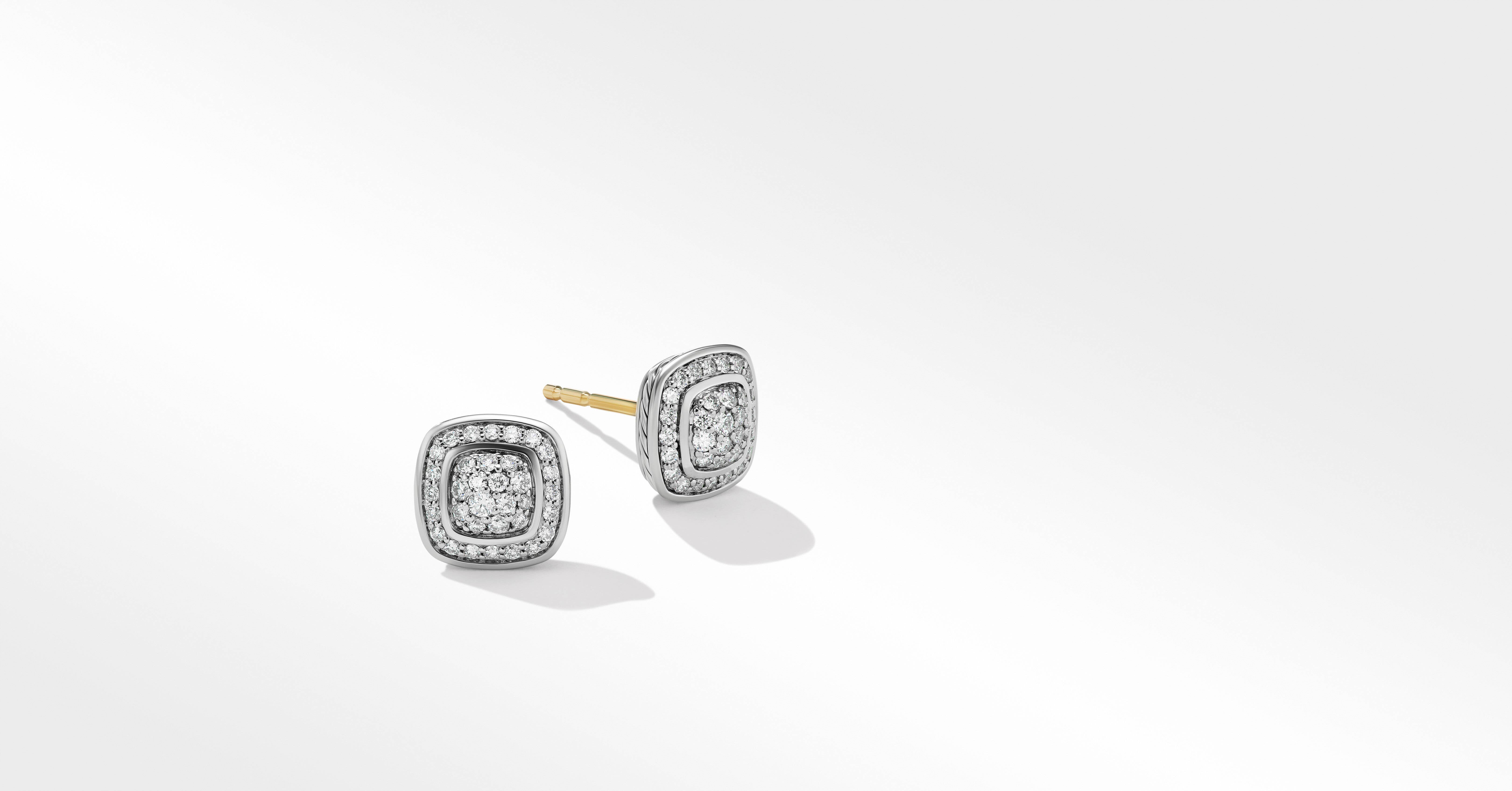 Petite Albion® Stud Earrings in Sterling Silver with Pavé Diamonds