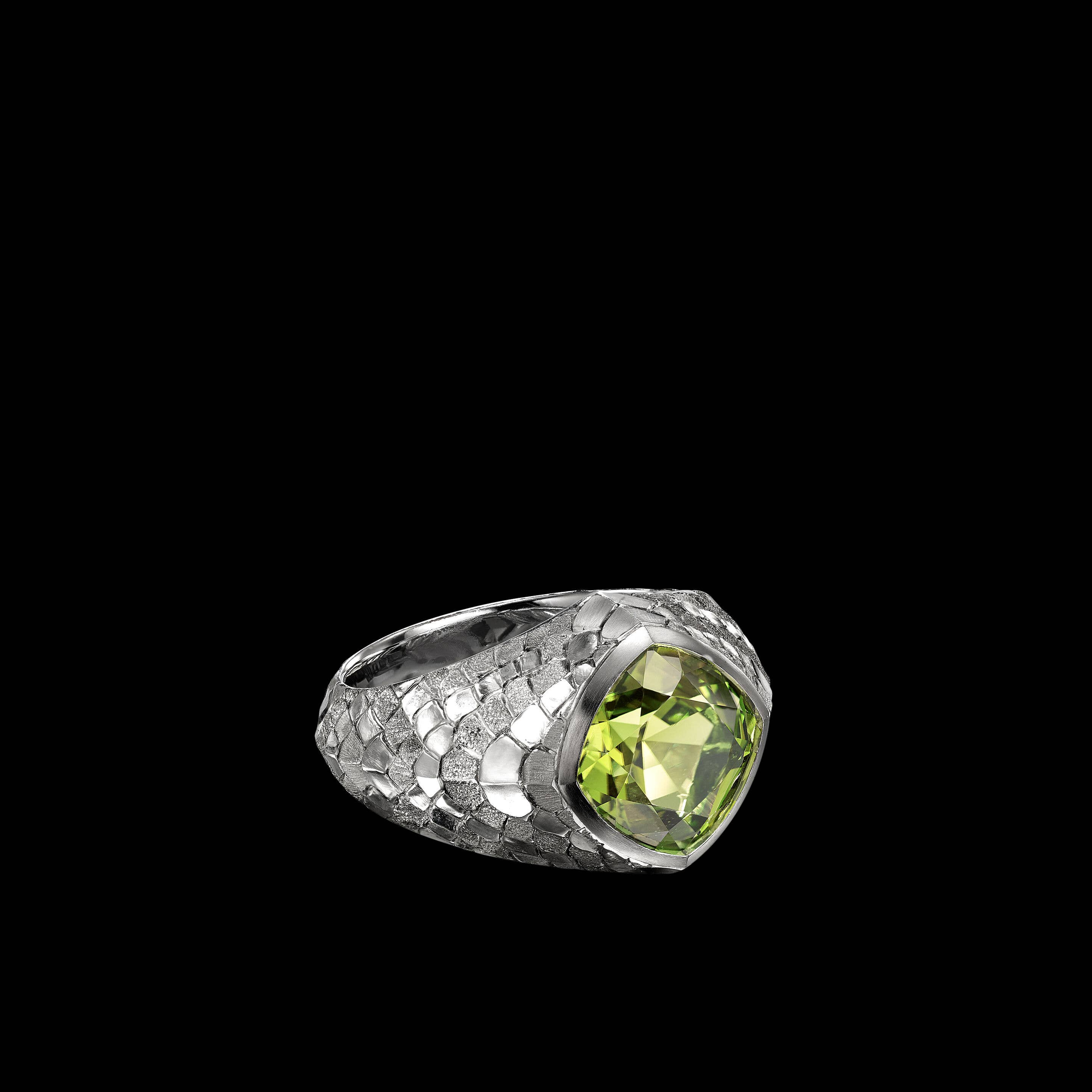 EY® Signature Snake Ring in Platinum with Yellow Green Tourmaline