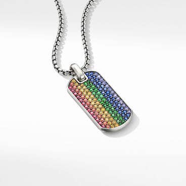 Chevron Tag in Sterling Silver with Rainbow Pavé