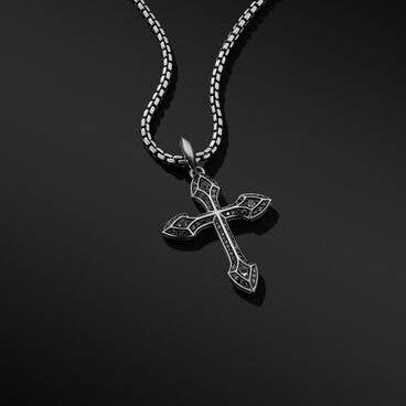 Gothic Cross Amulet in 18K White Gold with Pavé Black Diamonds