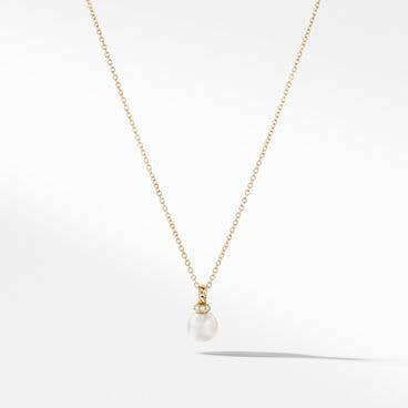 Petite Solari Pendant Necklace in 18K Yellow Gold with Pearl and Pavé Diamonds