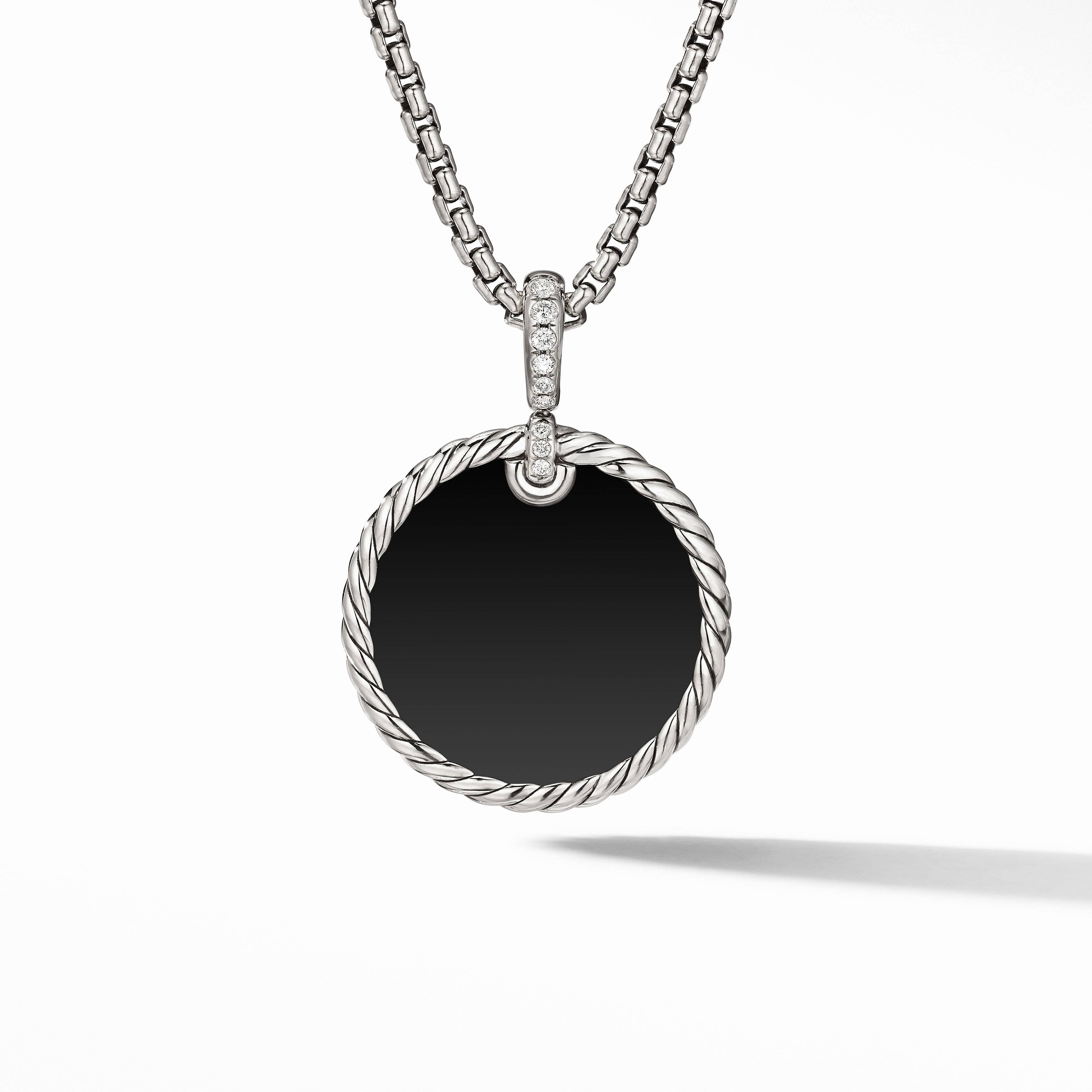 DY Elements® Disc Pendant with Black Onyx Reversible to Mother of Pearl and Pavé Diamonds