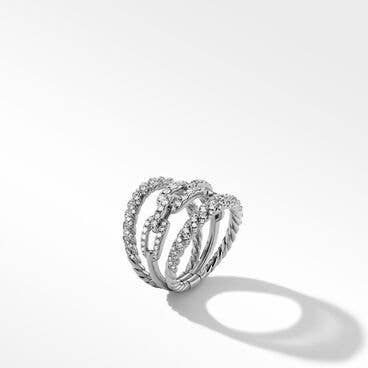 Stax Three Row Ring in 18K White Gold with Full Pavé Diamonds