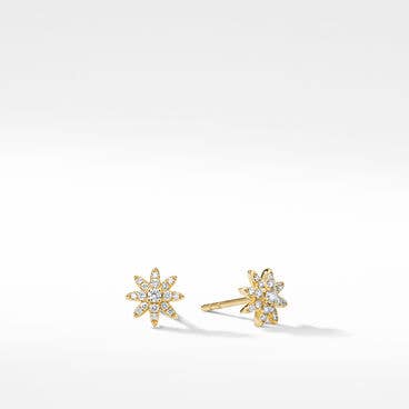 Petite Starburst Stud Earrings in 18K Yellow Gold with Full Pavé Diamonds