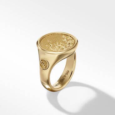 Water and Fire Duality Signet Ring in 18K Yellow Gold