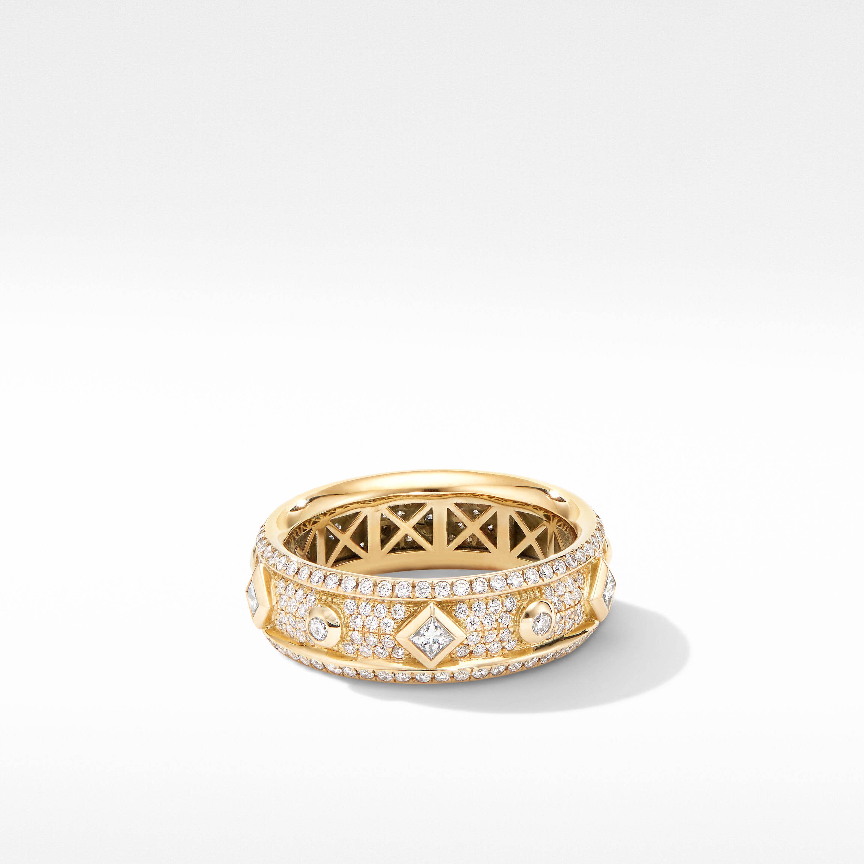 Modern Renaissance Band Ring in 18K Yellow Gold with Full Pavé, 6.6mm